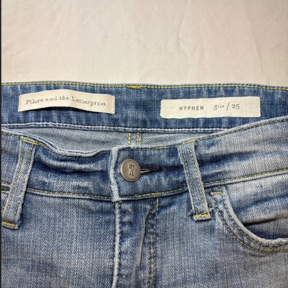 Pilcro And The Letterpress Hyphen 25 Jeans Distress Ankle Appliqué Yellow Print - Picture 9 of 16